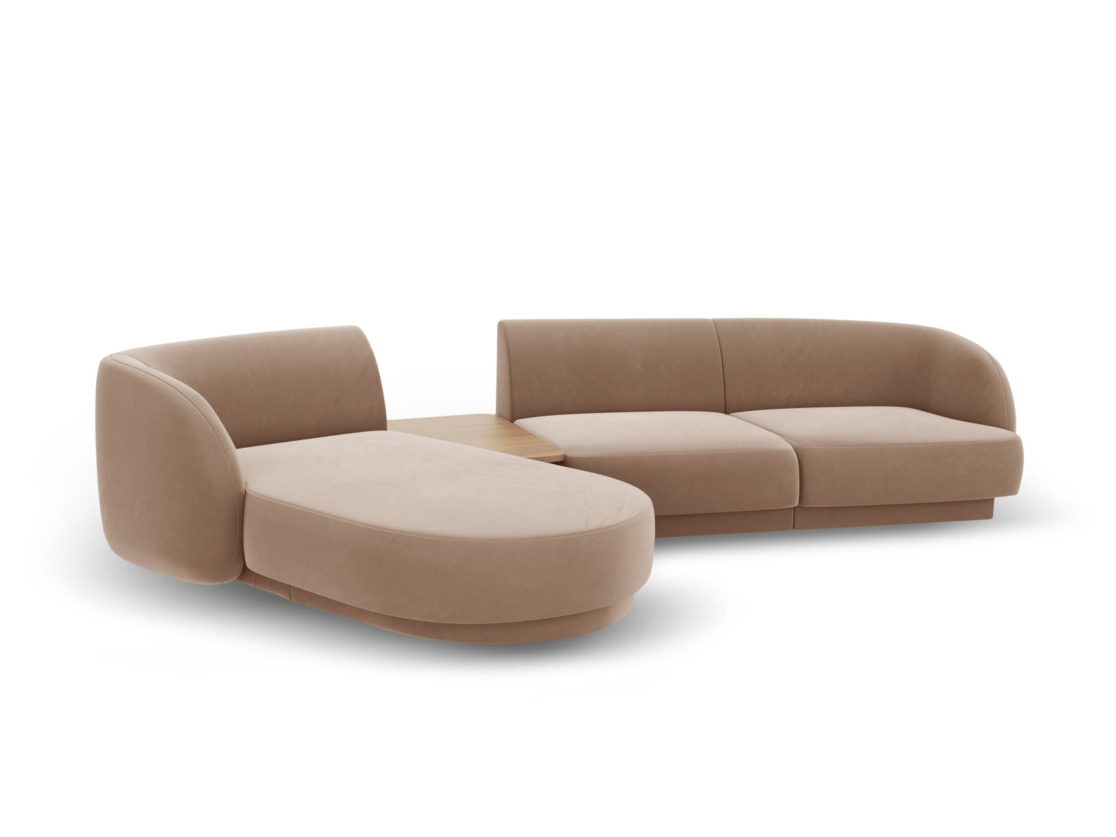 Elegantes, modulares 3-Sitzer Sofa Miley Velour in sanftem Cappuccino, linksseitig, ideal für stilvolle Wohnräume von Micadoni.