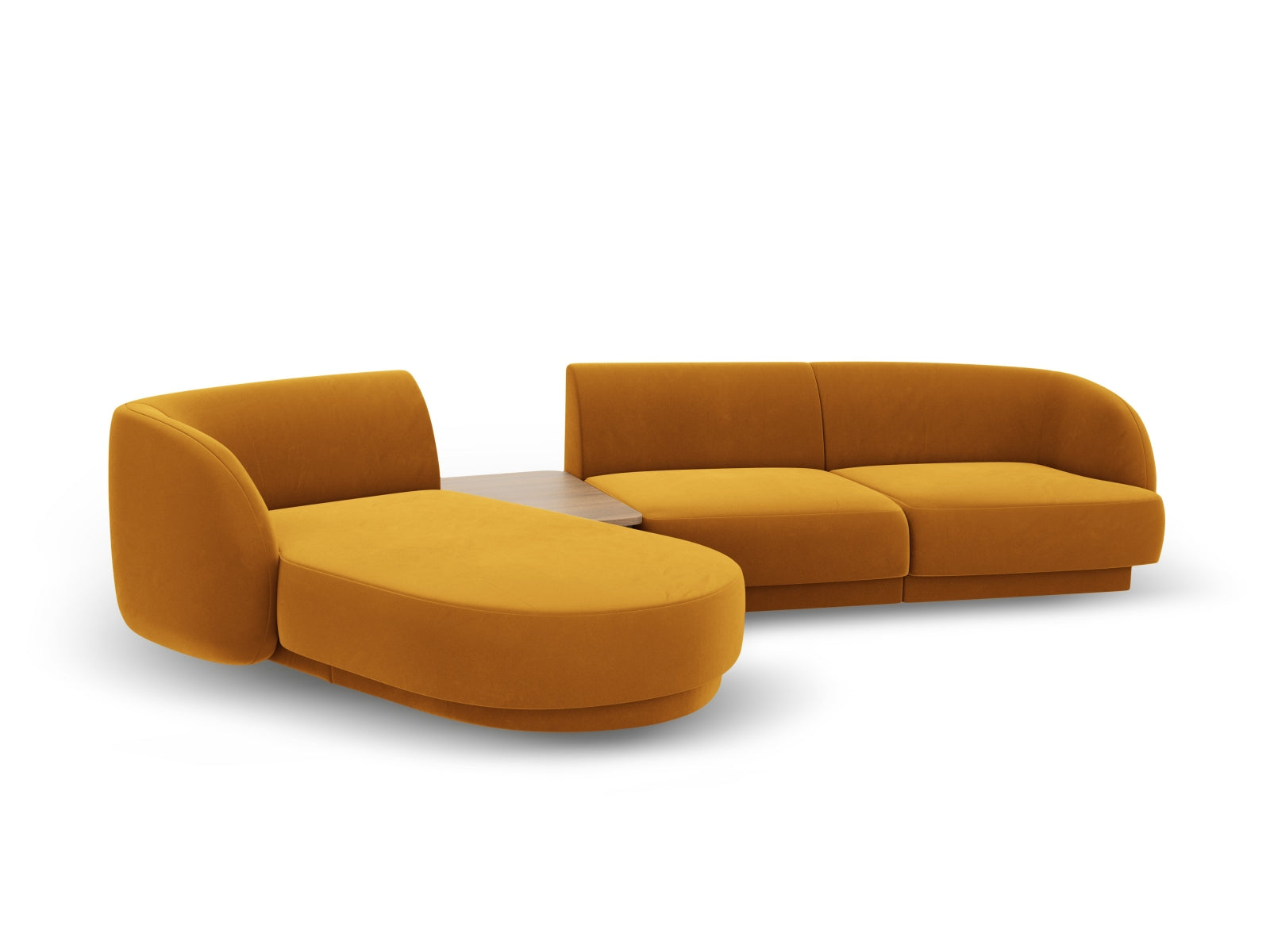 Elegantes, modulares 3-Sitzer Sofa Miley Velour in Gelb-Blau, linksseitig, ideal für stilvolle Wohnräume, von Micadoni.