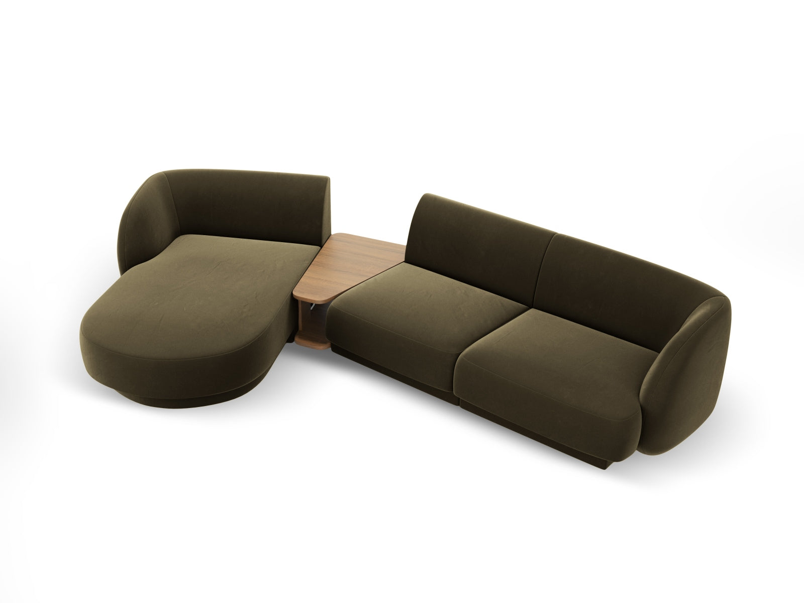 Modulares 3-Sitzer-Sofa Miley Velour links in trendigem Green-Bluvel, perfekt für stilvolle und gemütliche Wohnambiente.
