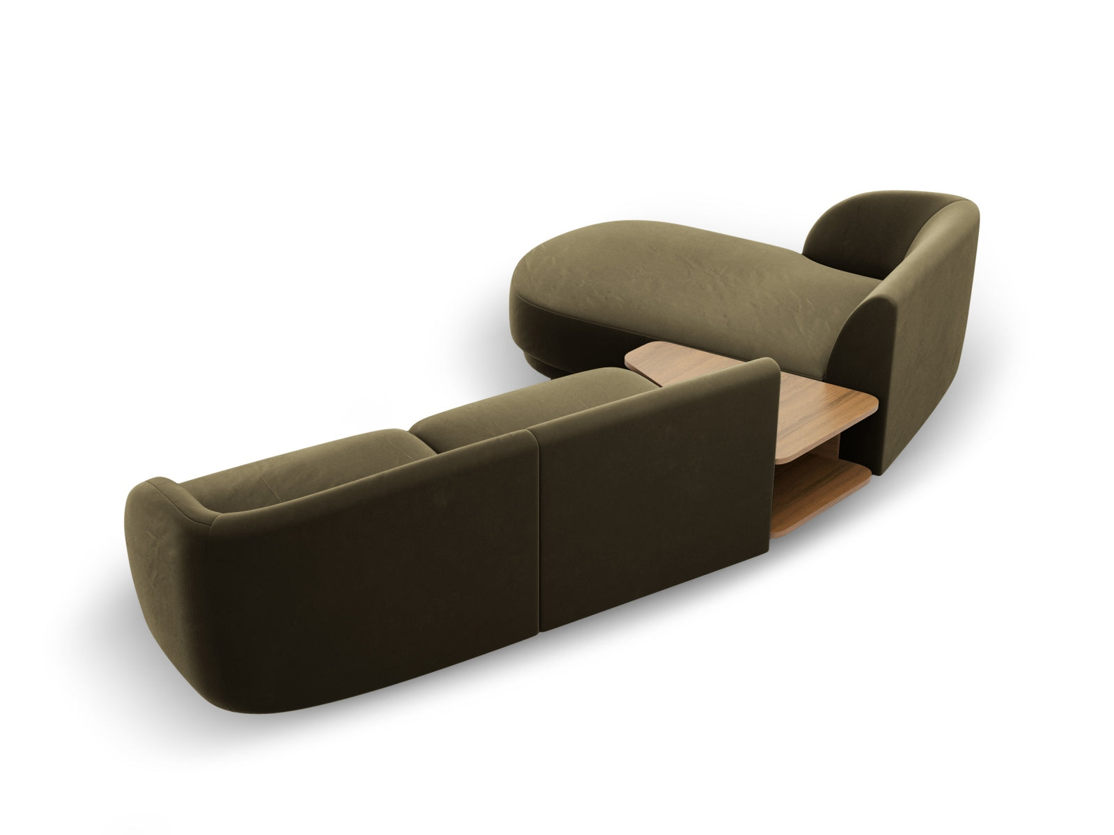 Modulares 3-Sitzer-Sofa Miley Velour links in trendigem Green-Bluvel, perfekt für stilvolle und gemütliche Wohnbereiche.