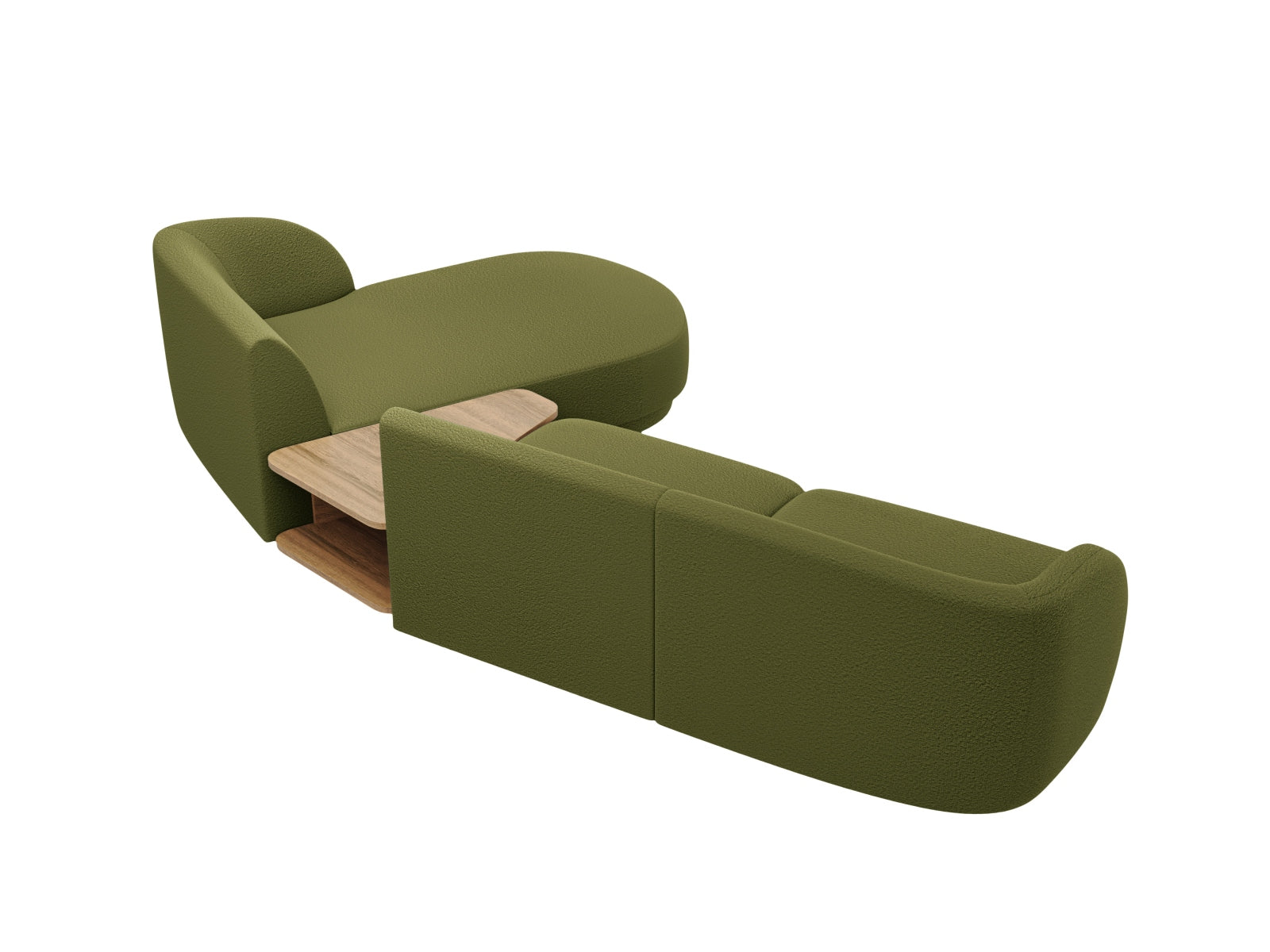 Elegantes, modulares 3-Sitzer Sofa Miley in tiefem Olivgrün, ideal für stilvolle Wohnräume und entspannte Atmosphäre.