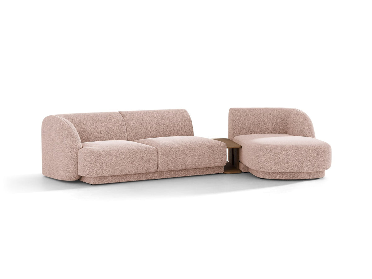 Braunes modulares Sofa Miley von Micadoni mit Baloo-Stoffbezug, schwarzen Kunststofffüssen und L-förmiger Ausrichtung nach rechts.