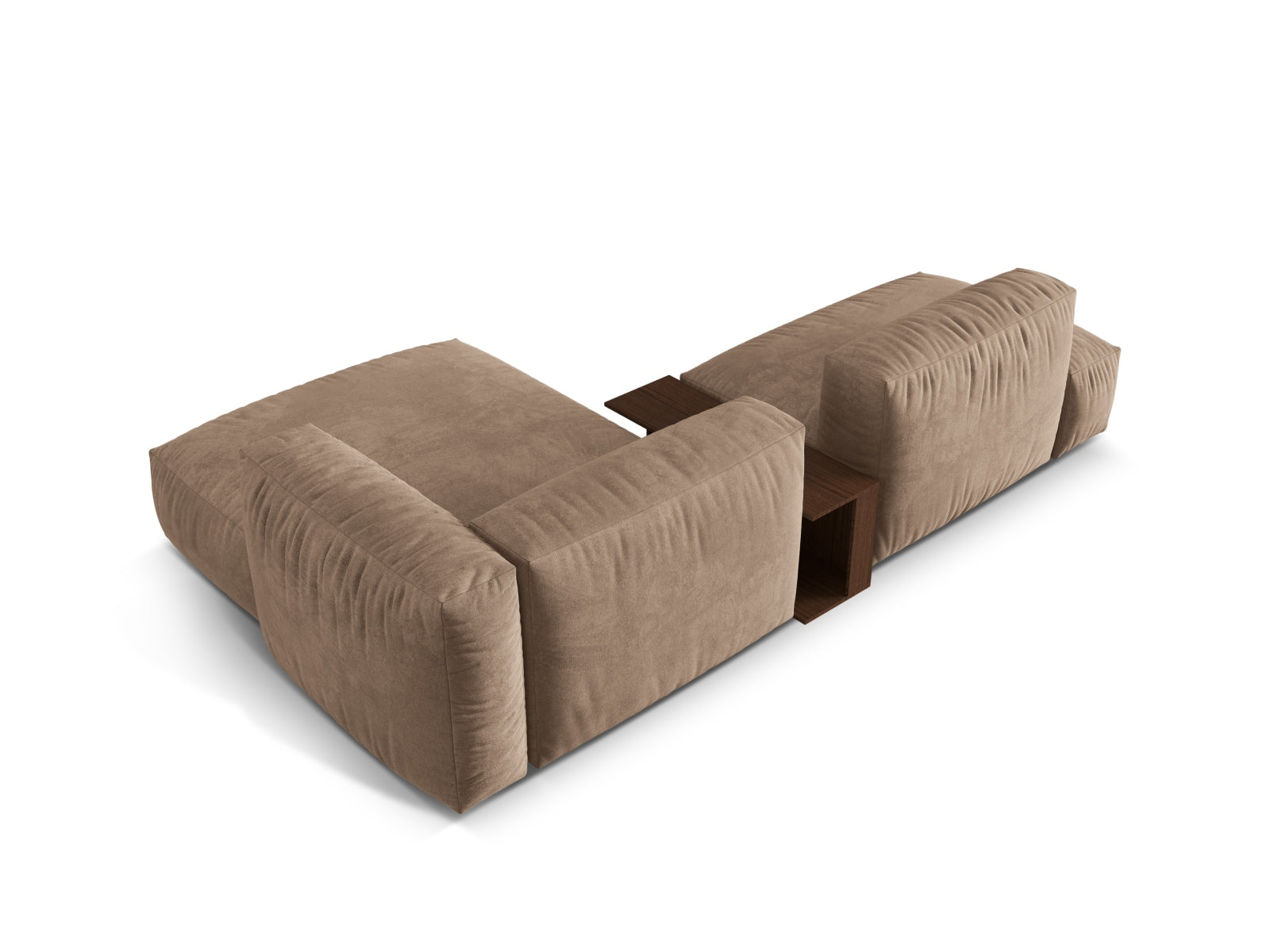 Elegantes Martina Ecksofa rechts, 2-Sitzer mit praktischem Beistelltisch, in stilvollem Dunkelbeige für zeitgemäße Wohnräume.