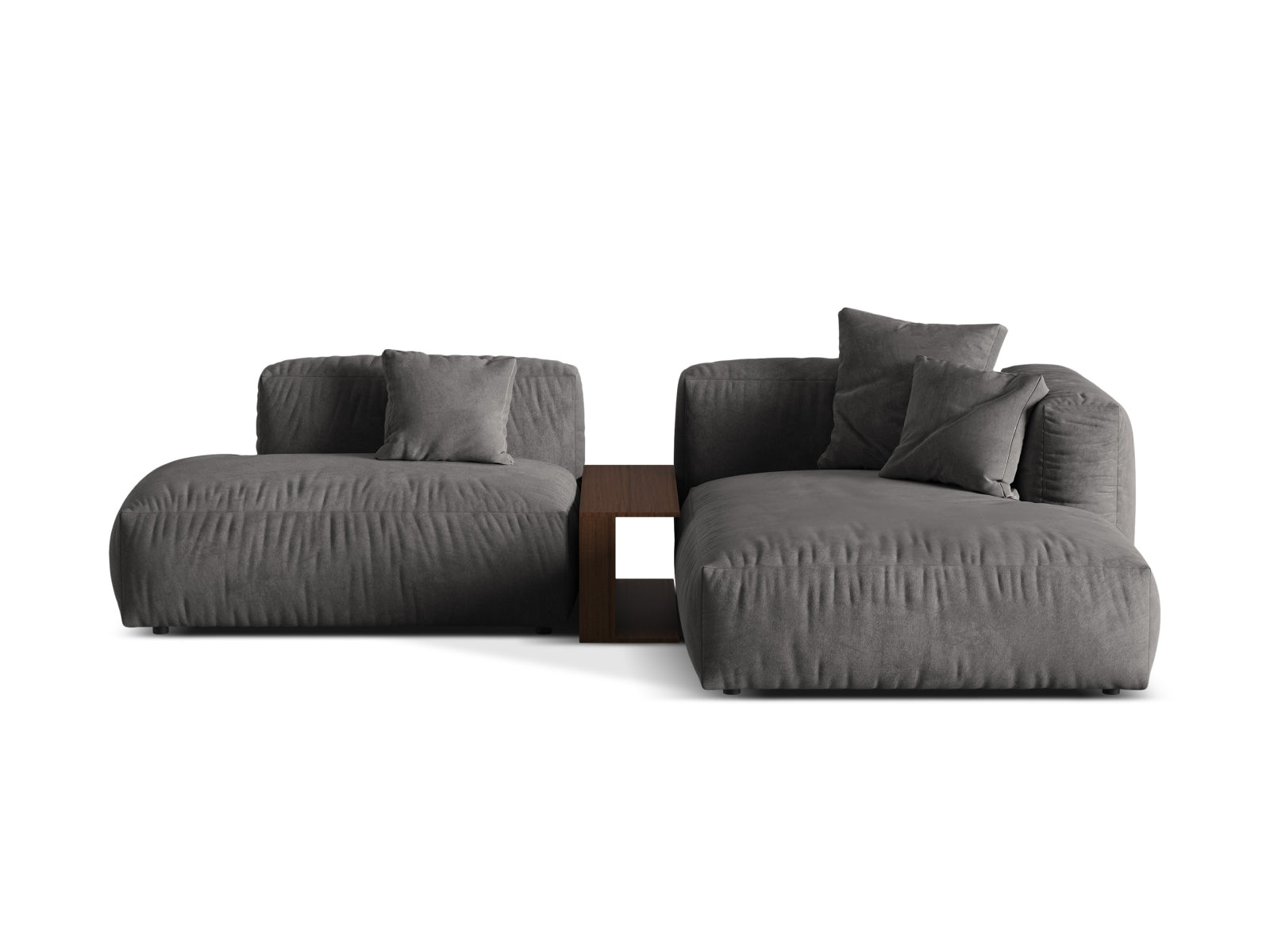 Modulares Ecksofa Martina in sanftem Grün, 2-Sitzer mit praktischem Beistelltisch, perfekt für moderne Wohnkonzepte und Gemütlichkeit.