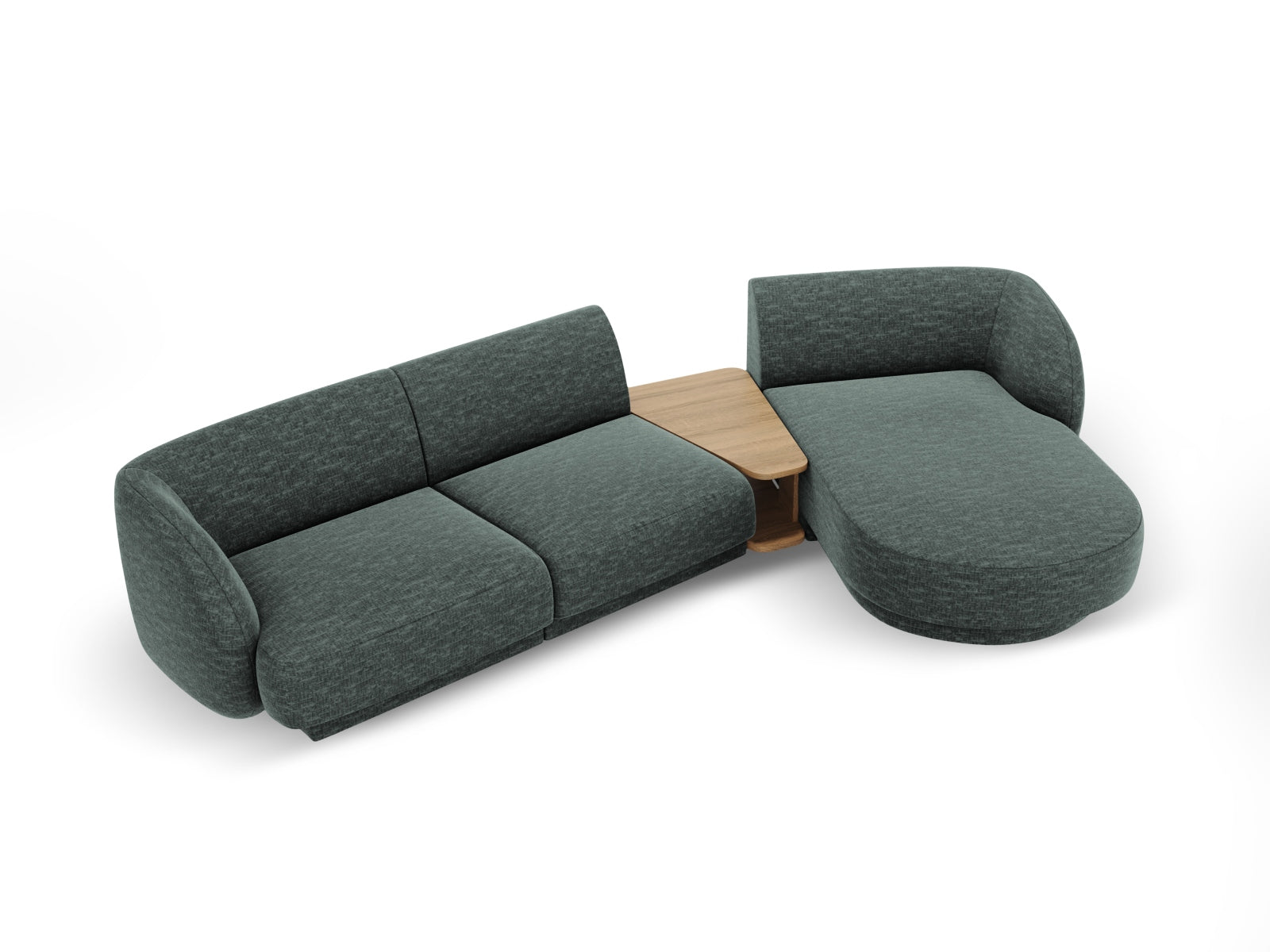 Modernes 3-Sitzer L-Sofa Miley in Petrol-Haga, rechtsseitig, perfekt für gemütliche und stilvolle Wohnambiente von Micadoni.
