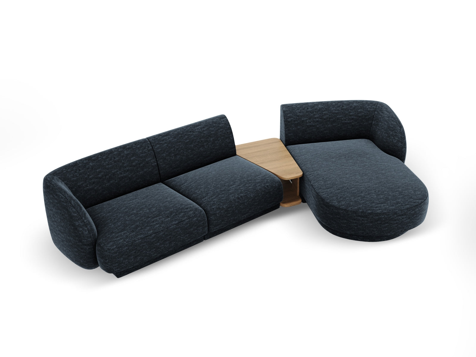 Modernes 3-Sitzer L-Sofa in Royalblau, rechtsseitig, perfekt für gemütliche und stilvolle Wohnbereiche, von Micadoni.