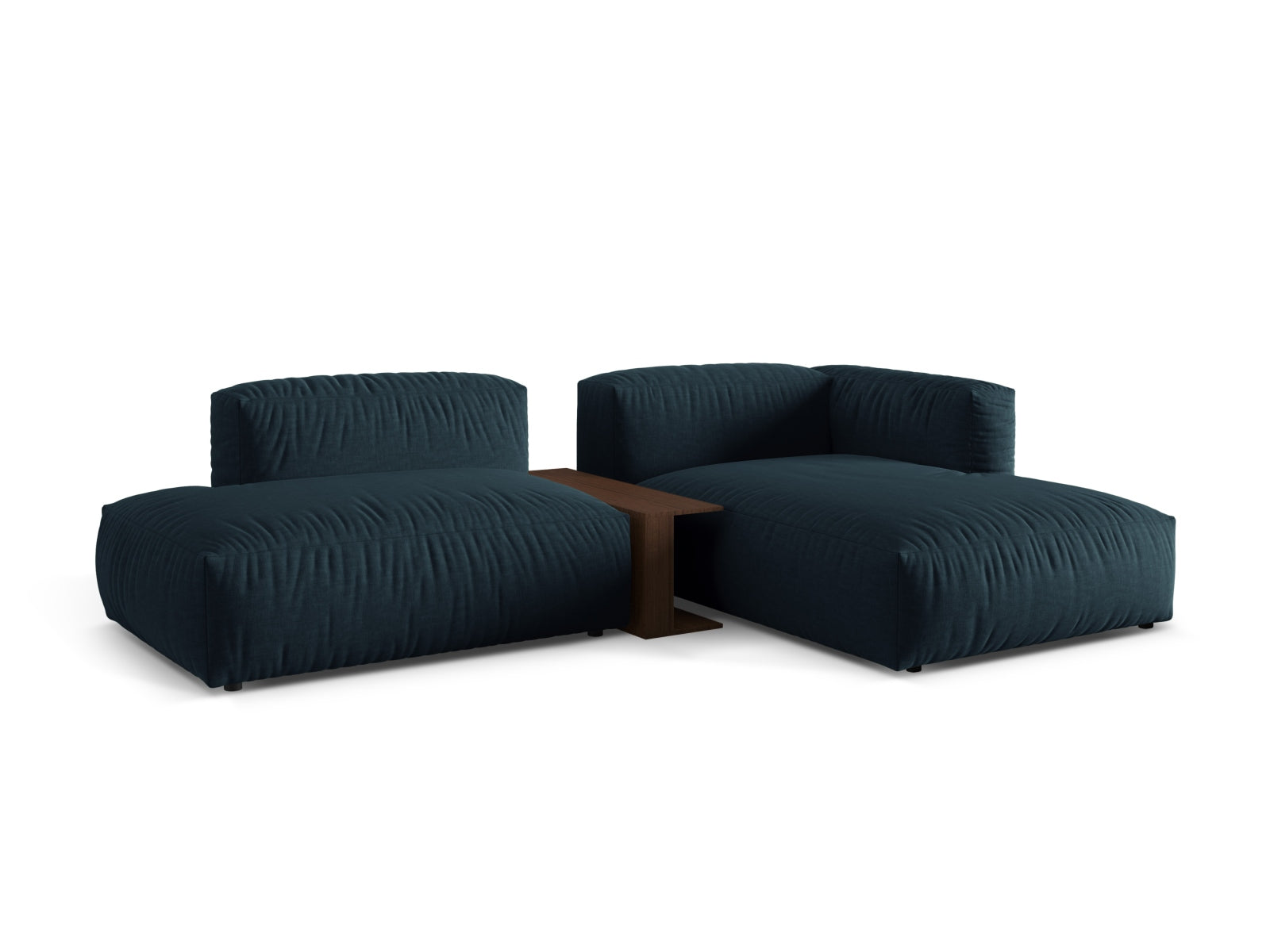 Elegantes Martina Ecksofa in Blue Jeans-Boston, 2-Sitzer mit praktischem Beistelltisch, ideal für stilvolle Wohnräume.