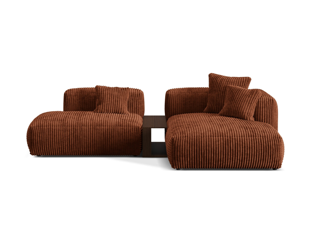 Modernes Martina Ecksofa in Blue Jeans-Boston, 2-Sitzer mit integriertem Beistelltisch, perfekt für gemütliche und stilvolle Wohnbereiche.