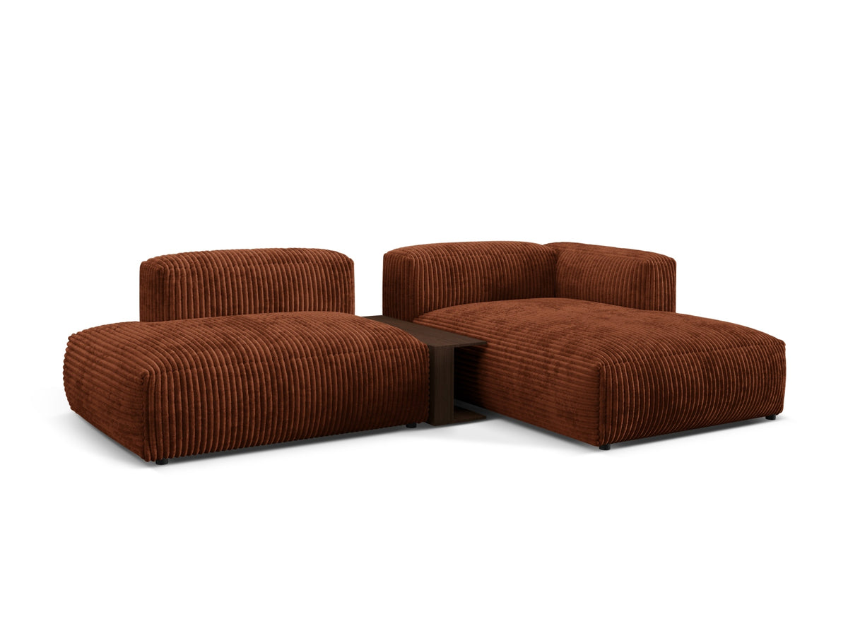 Elegantes Martina Ecksofa in Blue Jeans-Boston, 2-Sitzer mit praktischem Beistelltisch, ideal für stilvolle und komfortable Wohnräume.