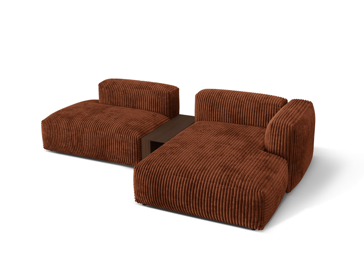 Modernes Martina L-Sofa rechts, 2-Sitzer in Blue Jeans-Boston, inklusive Beistelltisch, perfekt für gemütliche und stilvolle Wohnbereiche.