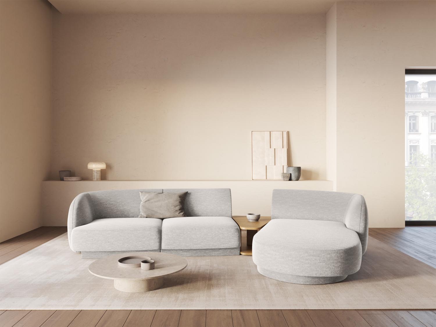 Elegantes Miley Modulares Sofa rechts, 3-Sitzer in Silver-Eden, ideal für stilvolle Wohnräume. Hochwertige Verarbeitung von Micadoni.