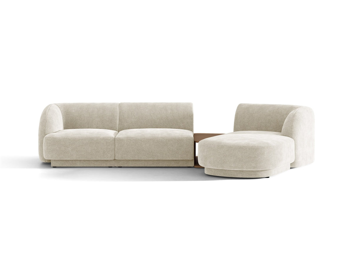 Braunes modulares Sofa Miley von Micadoni mit Baloo-Stoffbezug, schwarzen Kunststofffüssen und L-förmiger Ausrichtung nach rechts.