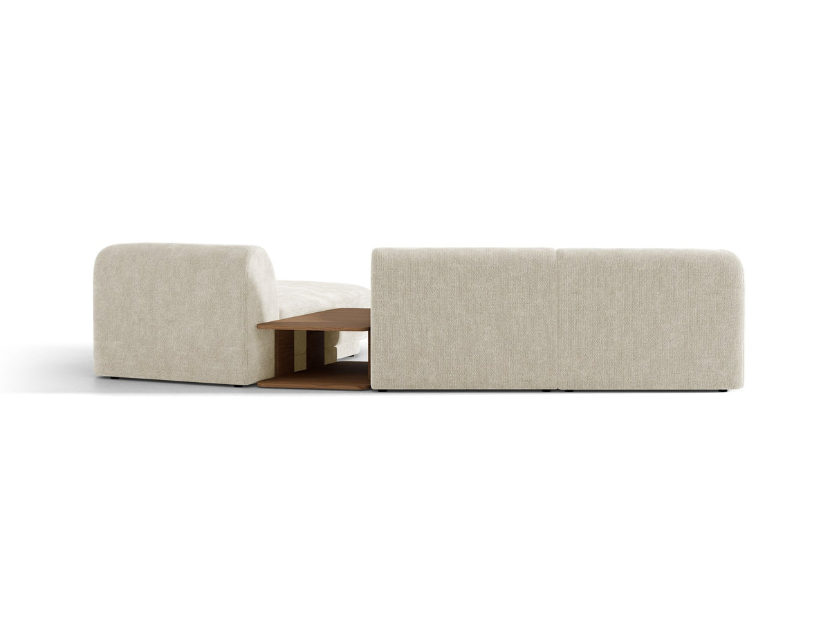 Braunes modulares Sofa Miley von Micadoni mit Baloo-Stoffbezug, schwarzen Kunststofffüssen und L-förmiger Ausrichtung nach rechts.