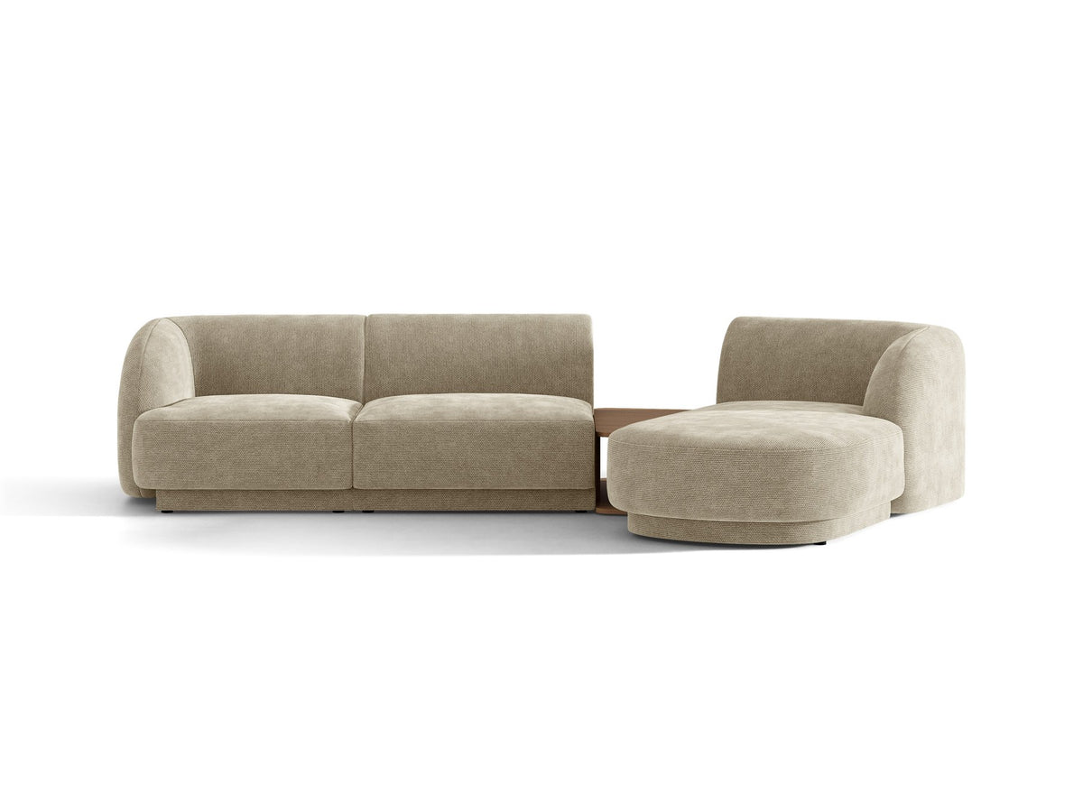 Braunes modulares Sofa Miley von Micadoni mit Baloo-Stoffbezug, schwarzen Kunststofffüssen und L-förmiger Ausrichtung nach rechts.