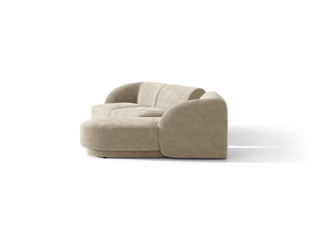 Braunes modulares Sofa Miley von Micadoni mit Baloo-Stoffbezug, schwarzen Kunststofffüssen und L-förmiger Ausrichtung nach rechts.