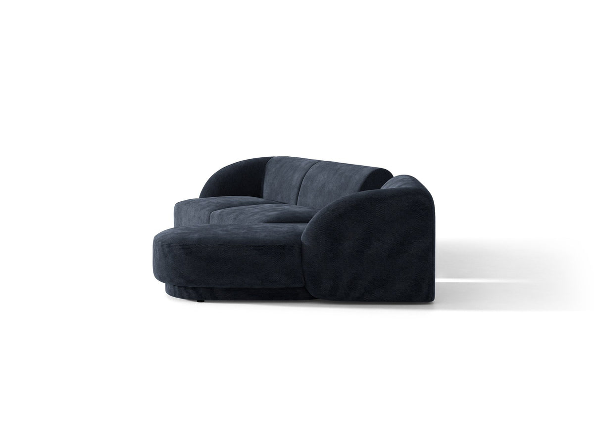 Braunes modulares Sofa Miley von Micadoni mit Baloo-Stoffbezug, schwarzen Kunststofffüssen und L-förmiger Ausrichtung nach rechts.