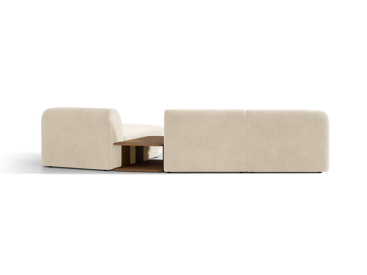 Braunes modulares Sofa Miley von Micadoni mit Baloo-Stoffbezug, schwarzen Kunststofffüssen und L-förmiger Ausrichtung nach rechts.