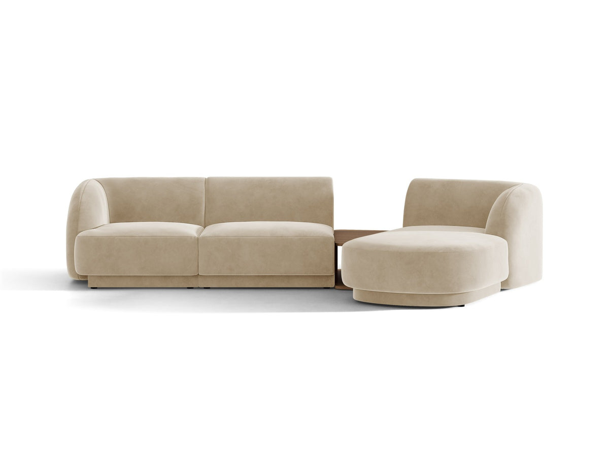 Braunes modulares Sofa Miley von Micadoni mit Baloo-Stoffbezug, schwarzen Kunststofffüssen und L-förmiger Ausrichtung nach rechts.