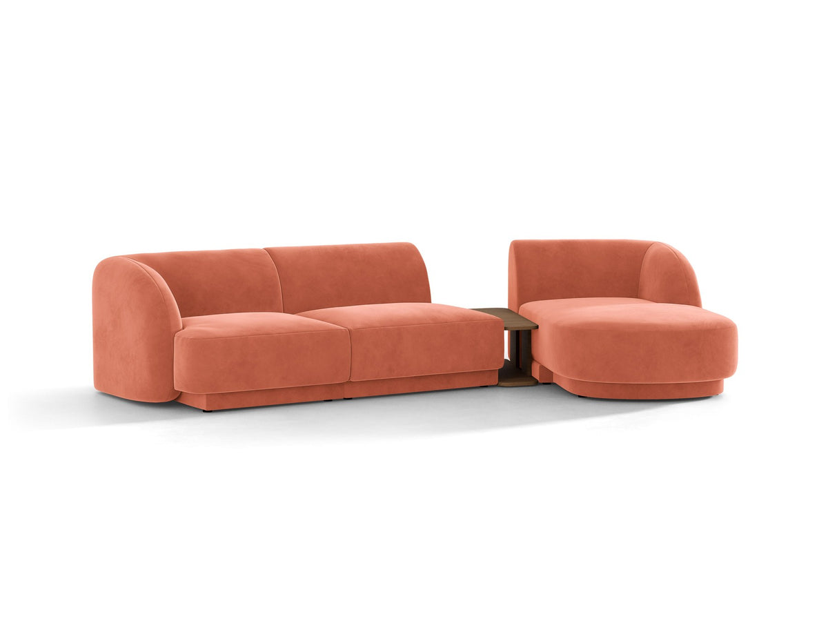 Braunes modulares Sofa Miley von Micadoni mit Baloo-Stoffbezug, schwarzen Kunststofffüssen und L-förmiger Ausrichtung nach rechts.