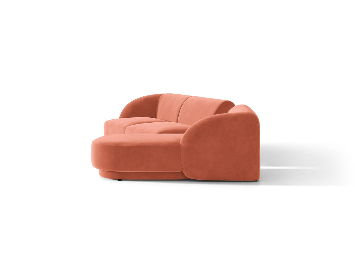 Braunes modulares Sofa Miley von Micadoni mit Baloo-Stoffbezug, schwarzen Kunststofffüssen und L-förmiger Ausrichtung nach rechts.