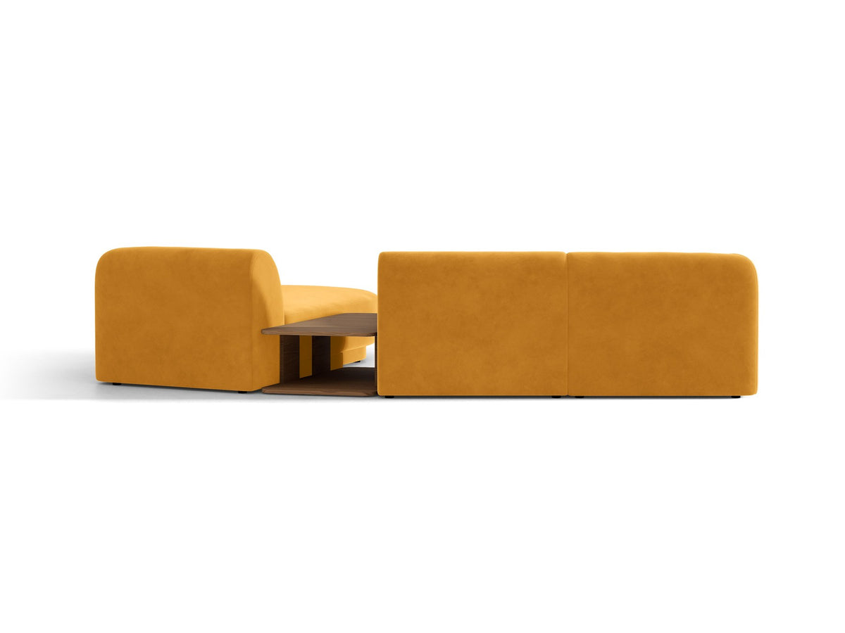 Braunes modulares Sofa Miley von Micadoni mit Baloo-Stoffbezug, schwarzen Kunststofffüssen und L-förmiger Ausrichtung nach rechts.