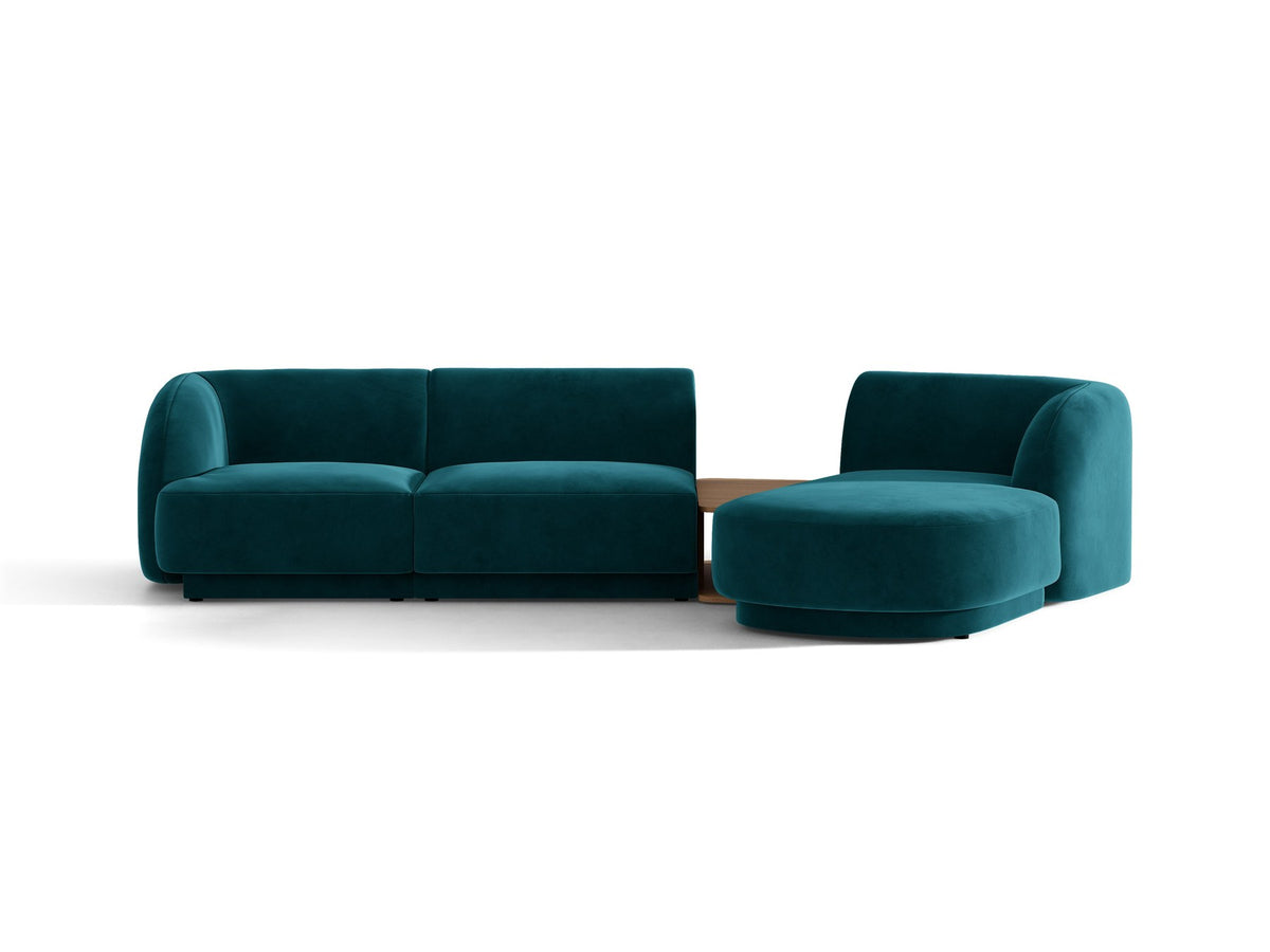 Braunes modulares Sofa Miley von Micadoni mit Baloo-Stoffbezug, schwarzen Kunststofffüssen und L-förmiger Ausrichtung nach rechts.