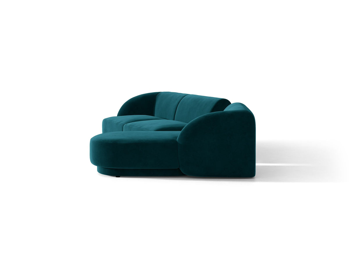 Braunes modulares Sofa Miley von Micadoni mit Baloo-Stoffbezug, schwarzen Kunststofffüssen und L-förmiger Ausrichtung nach rechts.