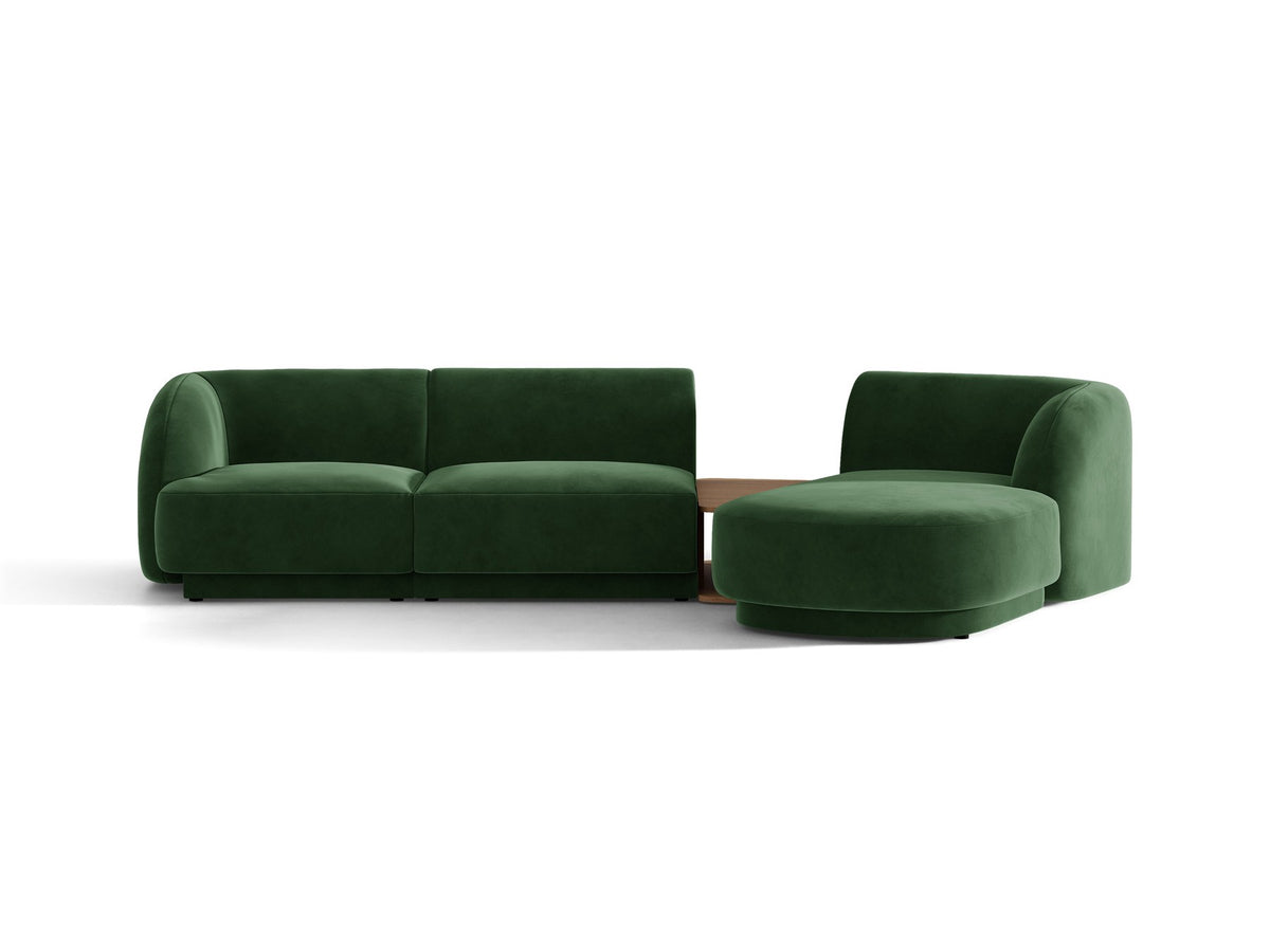 Braunes modulares Sofa Miley von Micadoni mit Baloo-Stoffbezug, schwarzen Kunststofffüssen und L-förmiger Ausrichtung nach rechts.