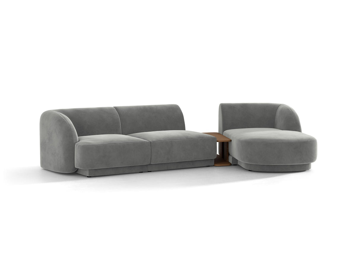 Braunes modulares Sofa Miley von Micadoni mit Baloo-Stoffbezug, schwarzen Kunststofffüssen und L-förmiger Ausrichtung nach rechts.