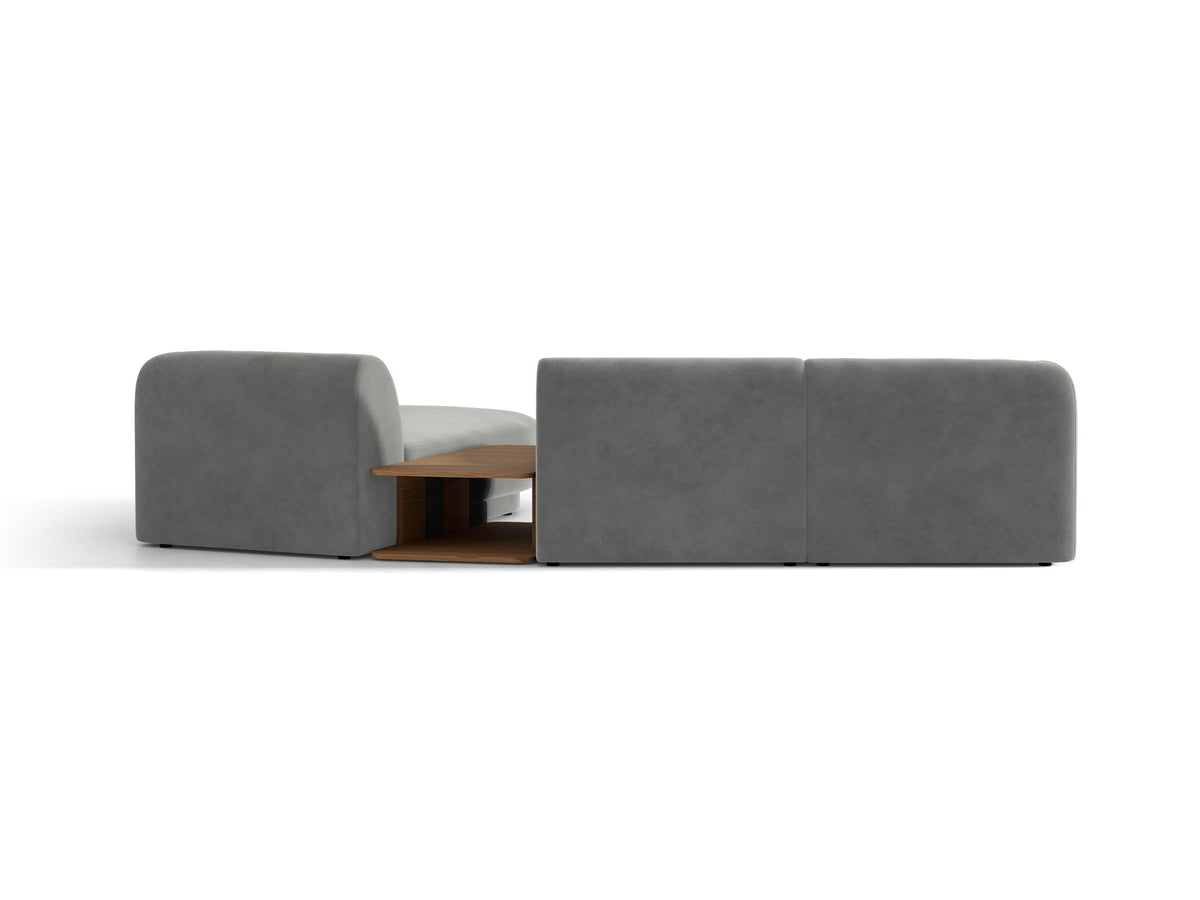 Braunes modulares Sofa Miley von Micadoni mit Baloo-Stoffbezug, schwarzen Kunststofffüssen und L-förmiger Ausrichtung nach rechts.