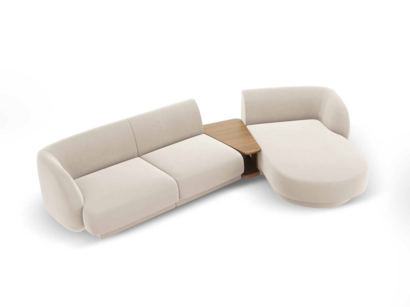 Modulares 3-Sitzer Sofa Miley Velour in sanftem Beige, rechtsseitig, perfekt für moderne Wohnkonzepte und gemütliche Atmosphäre.