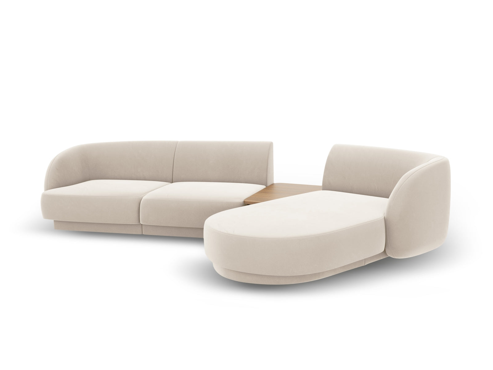 Elegantes, modulares 3-Sitzer Sofa Miley Velour in warmem Beige, rechtsseitig, ideal für stilvolle und einladende Wohnräume.