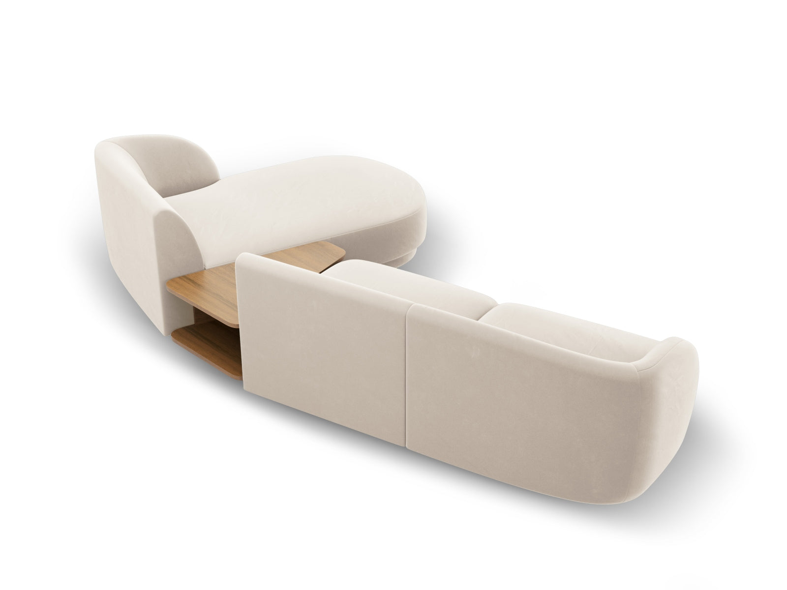 Modulares 3-Sitzer Sofa Miley Velour in sanftem Beige, rechtsseitig, perfekt für moderne und gemütliche Wohnambiente.