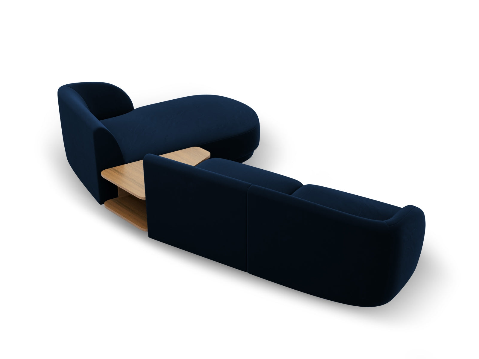Stilvolles, modulares 3-Sitzer Sofa Miley Velour in Royal Blue, rechtsseitig, perfekt für moderne Wohnräume und entspannende Momente.