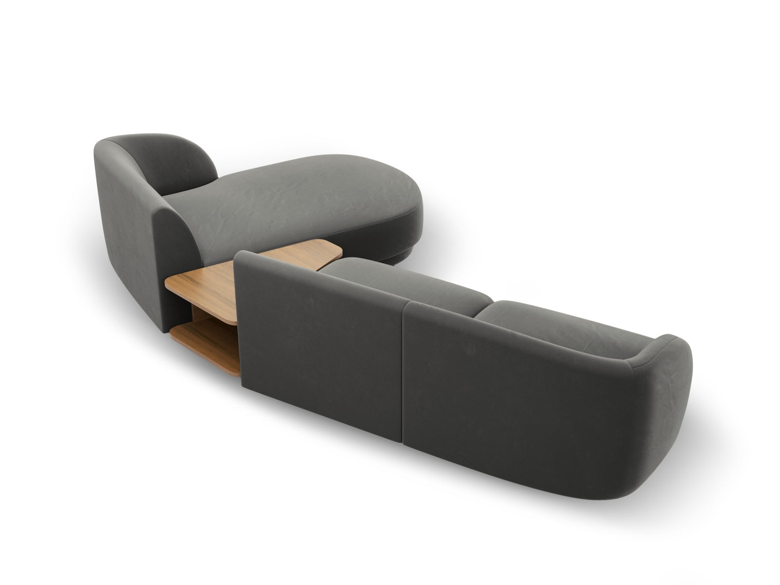 Modulares 3-Sitzer Sofa Miley Velour in modernem Hellgrau, perfekt für kreative Raumgestaltungen und komfortable Entspannung.