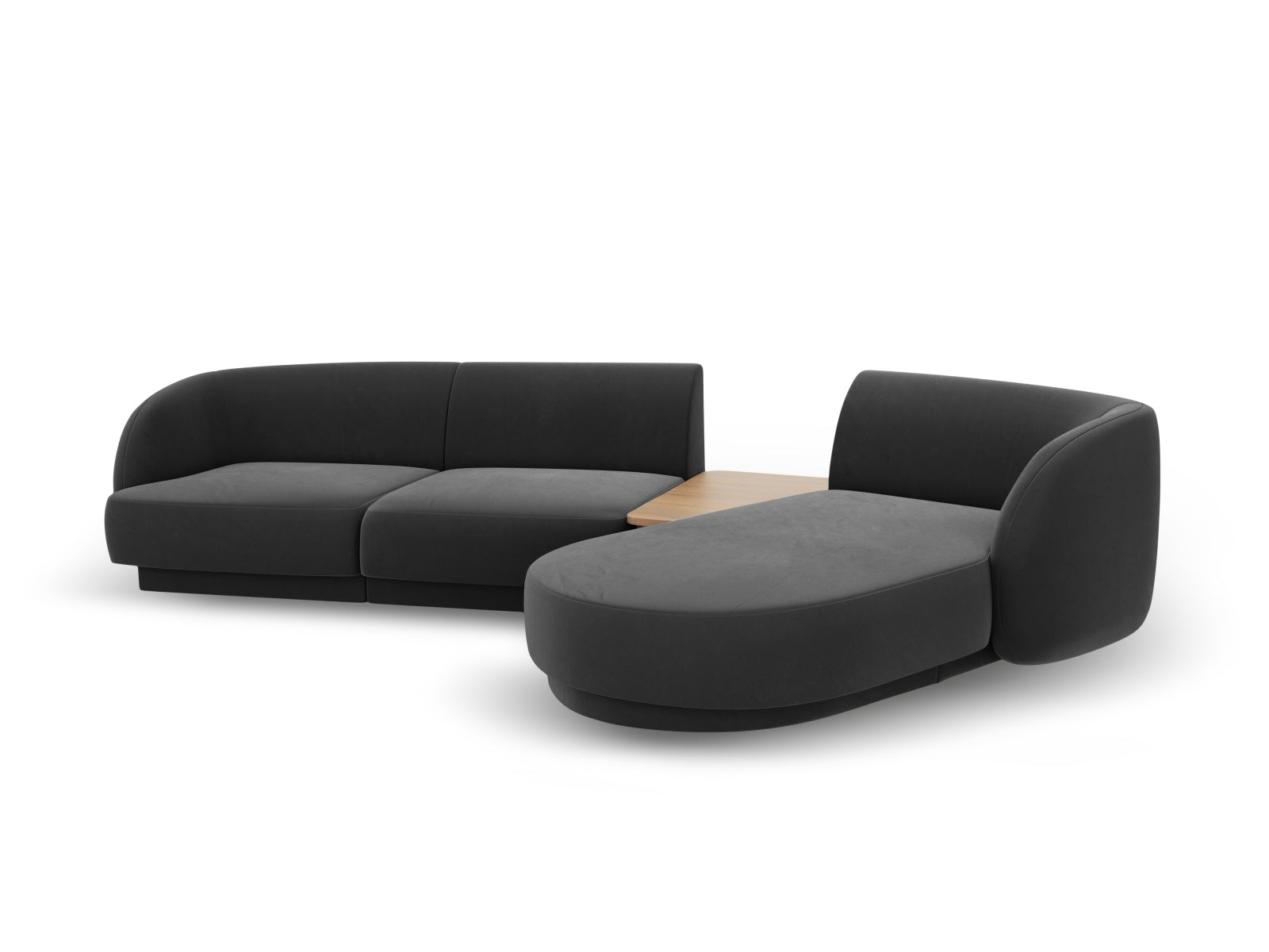 Elegantes, modulares 3-Sitzer Sofa Miley Velour in Grau-Blau, rechtsseitig, ideal für zeitgemäße Wohnräume und geschmackvolle Akzente.
