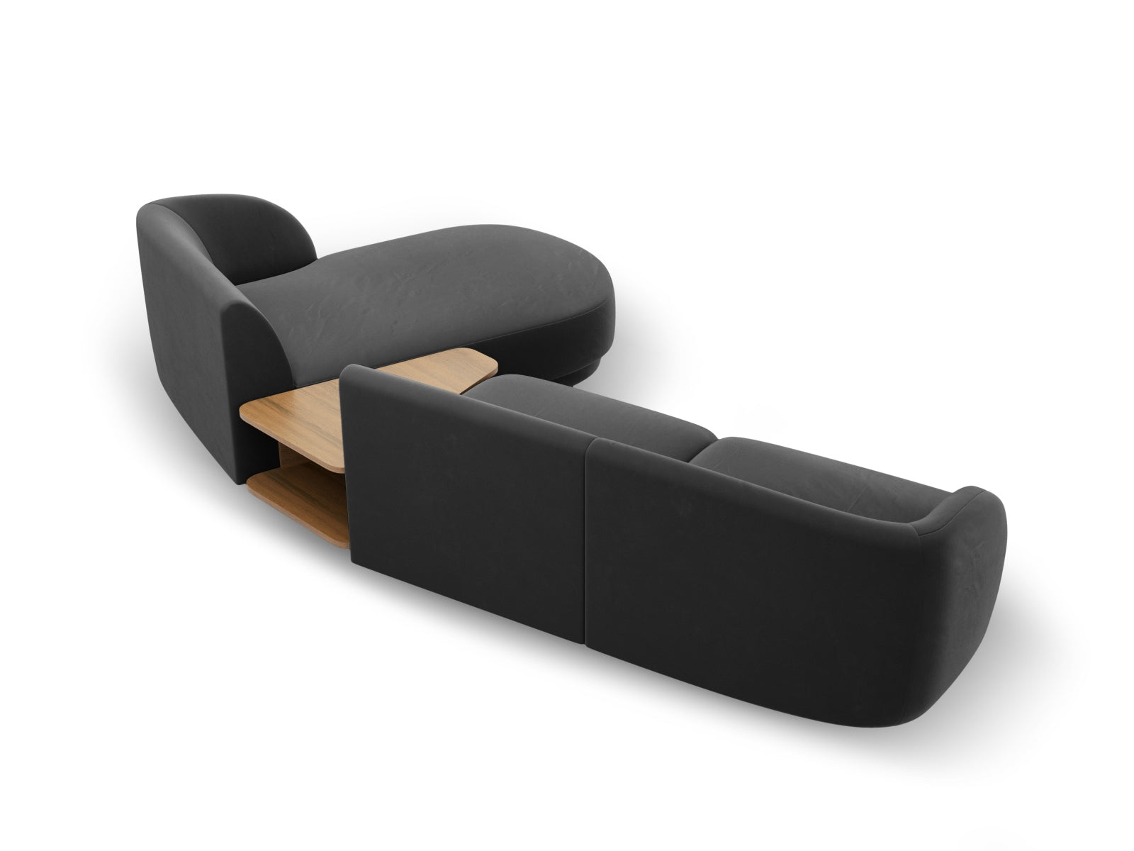 Stylisches, modulares 3-Sitzer Sofa Miley Velour in Grau-Blau, mit rechter Armlehne, perfekt für moderne Wohnkonzepte und stilvolle Einrichtung.