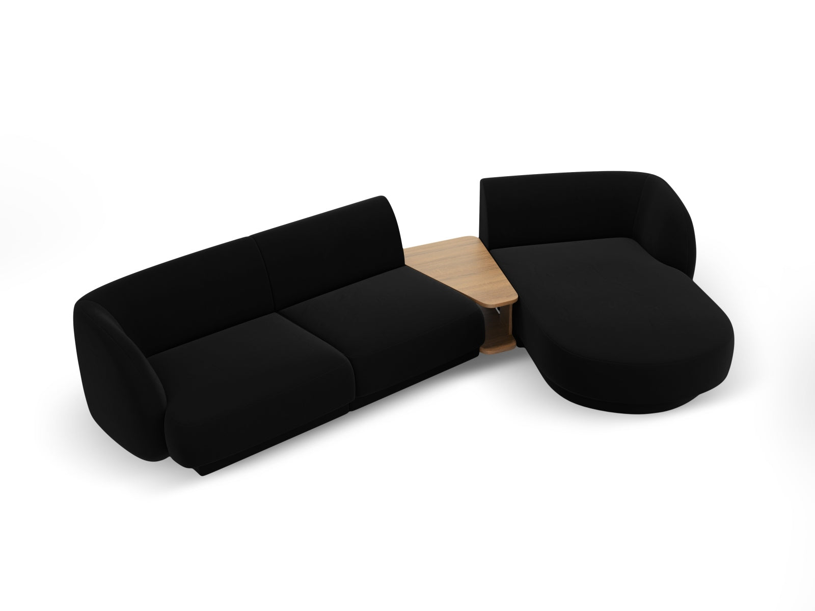 Modulares 3-Sitzer Sofa Miley Velour in Schwarz-Bluvel, rechte L-Form, perfekt für moderne Wohnkonzepte und gemütliche Entspannung.