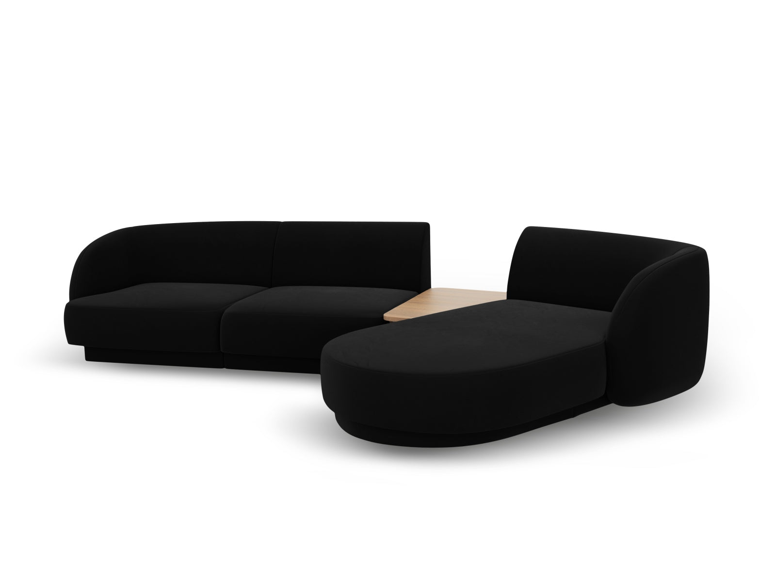Elegantes Miley Velour Sofa in Schwarz-Bluvel, 3-Sitzer, rechte L-Form, ideal für stilvolle Wohnräume und entspannte Stunden.