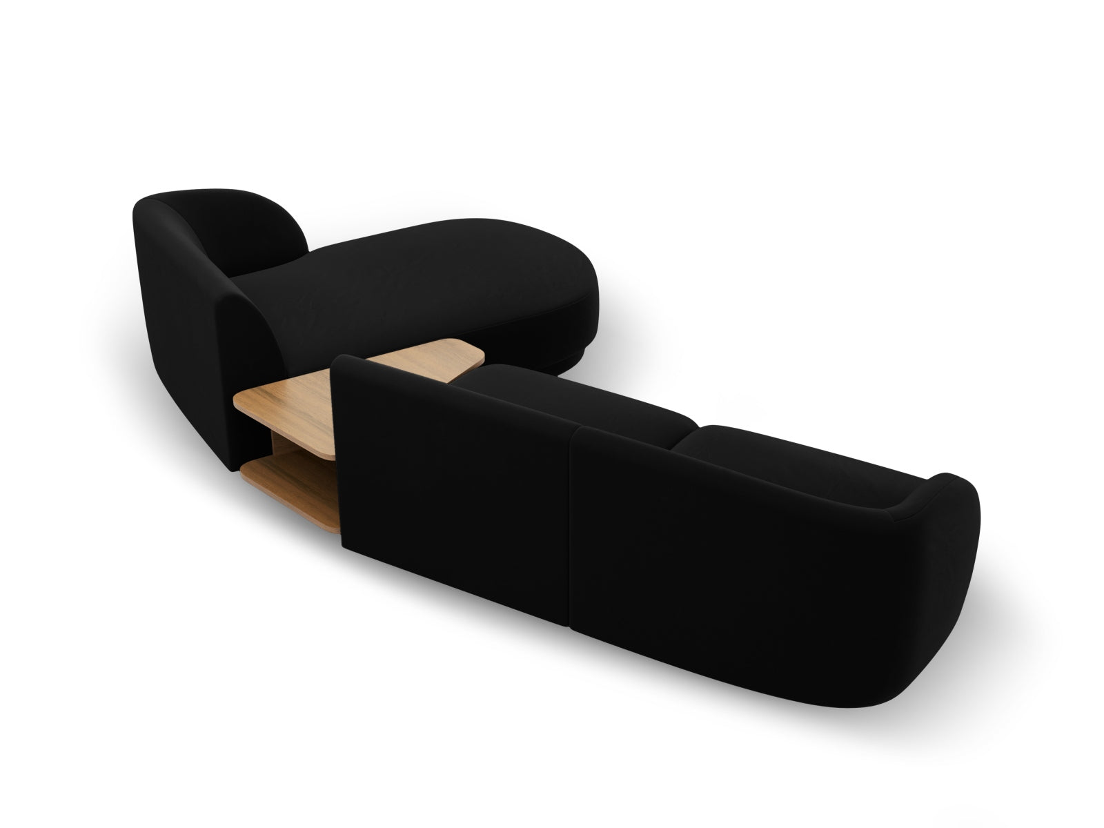 Modulares 3-Sitzer Sofa Miley Velour in Schwarz-Bluvel, rechte L-Form, perfekt für moderne Wohnkonzepte und gemütliche Abende.