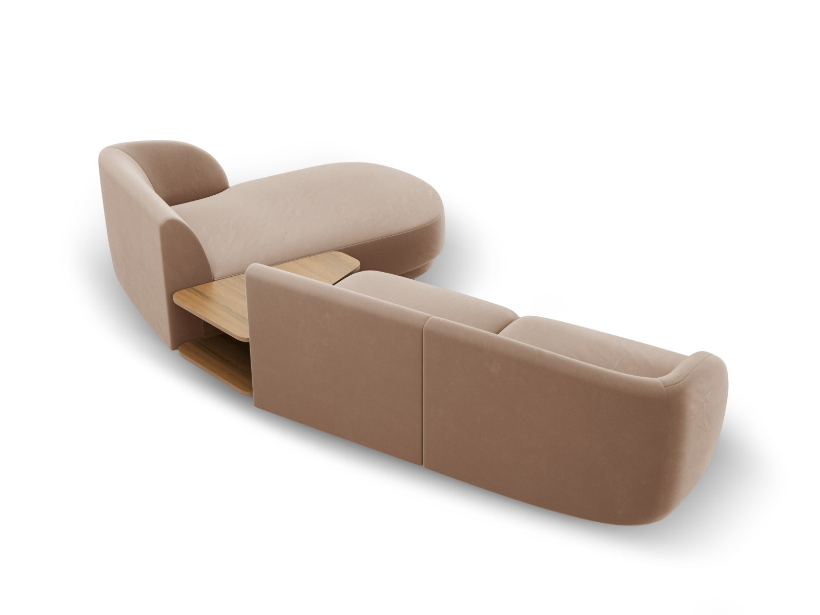 Modulares 3-Sitzer Sofa Miley Velour in sanftem Cappuccino, rechtsseitig, perfekt für moderne und gemütliche Wohnambiente.