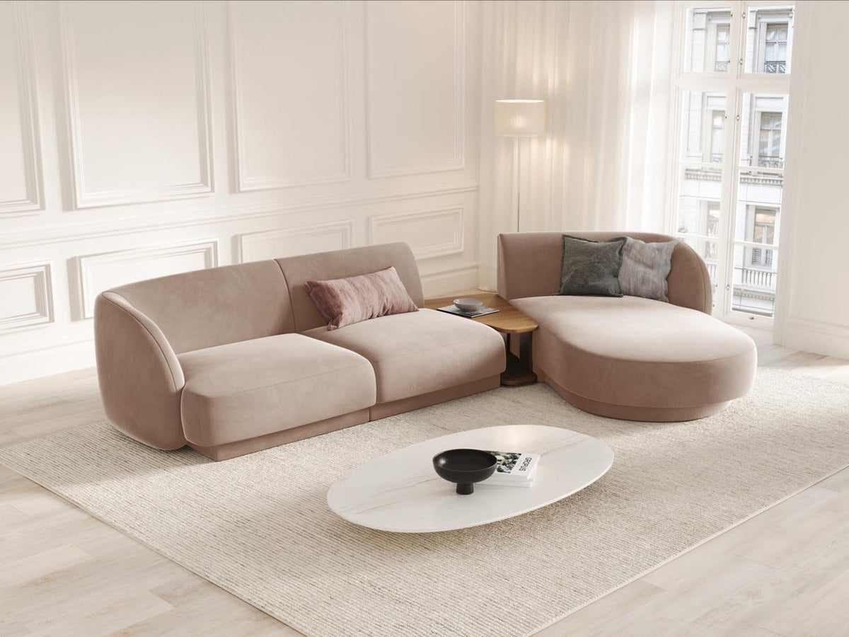 Miley Velour modulares Sofa rechts 3 Sitzer in Cappuccino-Bluvel präsentiert im Onlineshop von KAQTU Design AG. L-Sofa rechts ist von Micadoni