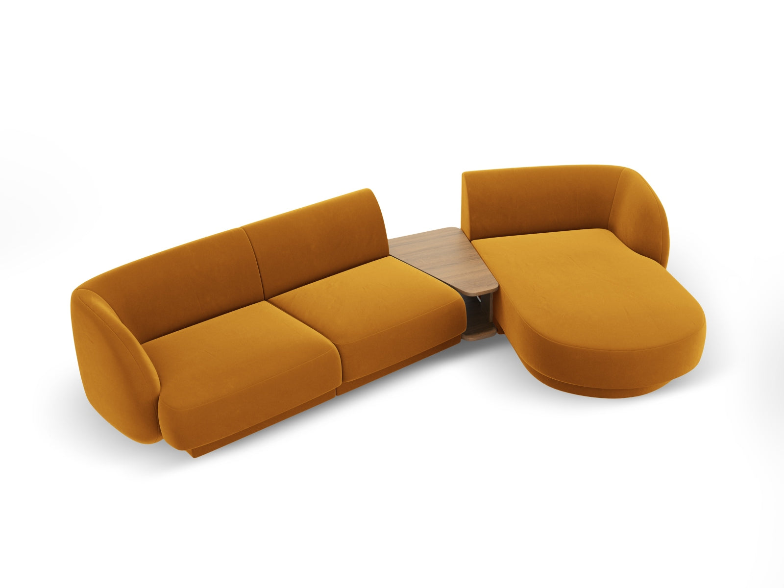 Modulares 3-Sitzer Sofa Miley Velour in Gelb-Blau, rechtsseitig, perfekt für moderne Wohnkonzepte und stilvolle Akzente.