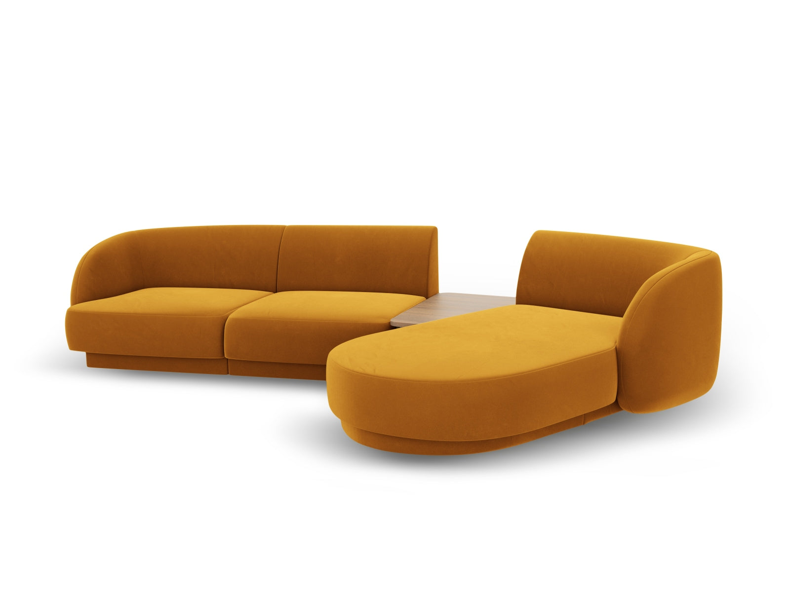 Elegantes, modulares 3-Sitzer Sofa Miley Velour in Gelb-Blau, rechtsseitig, ideal für trendige Wohnräume und gemütliche Atmosphäre.
