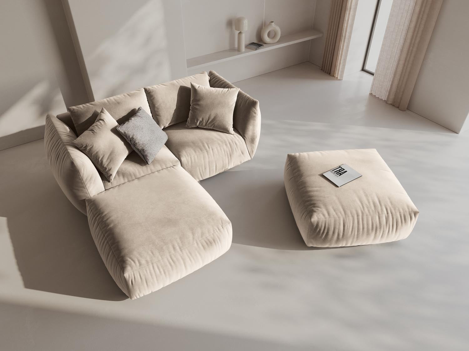 Elegantes Chris Modular Ecksofa in Ecru-Casino, ideal für stilvolle Wohnräume. Linksseitiges L-Sofa von Micadoni, modern und komfortabel.