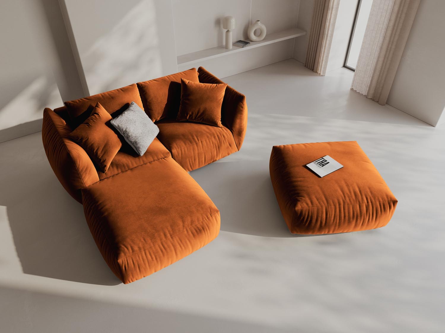 Gemütliches Chris Modular Ecksofa in warmem Terracotta, ideal für stilvolle Wohnräume. L-Sofa links von Micadoni.