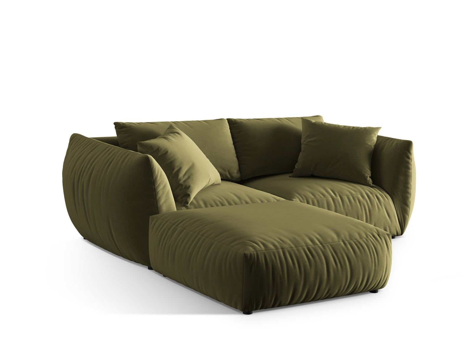 Modernes Chris Modular Ecksofa in sanftem Hellgrün, ideal für gemütliche Wohnräume. Linksseitige Anordnung von Micadoni.