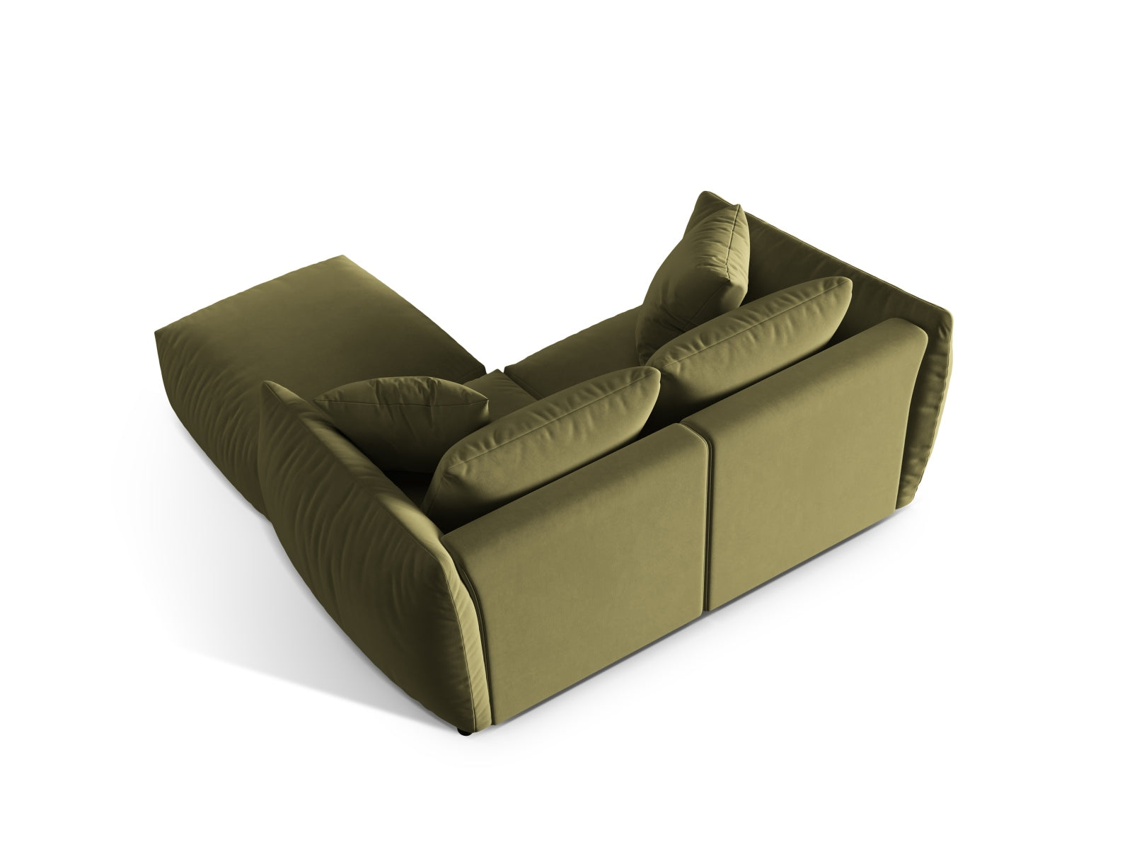 Stylisches Chris Modular Ecksofa in zartem Hellgrün, perfekt für entspannte Wohnzimmer. Linksseitige Variante von Micadoni.