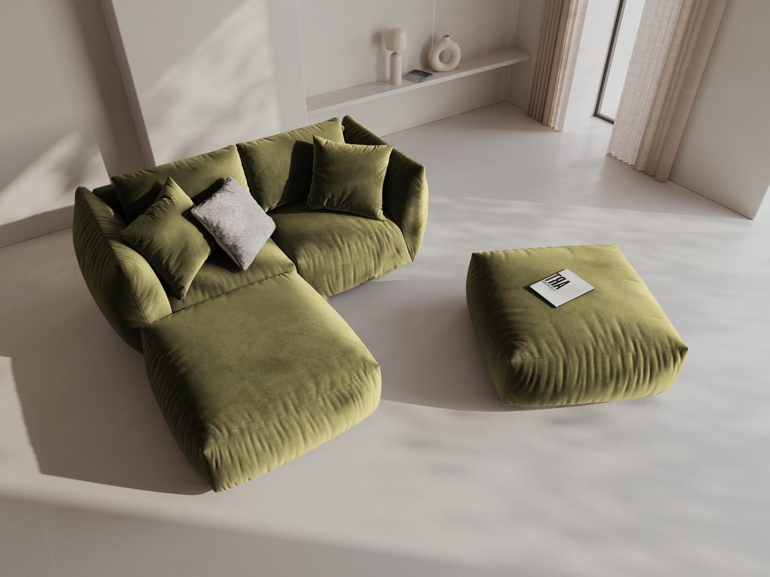 Stylisches Chris Modular Ecksofa in sanftem Hellgrün, ideal für moderne Wohnräume. Linksseitiges L-Sofa von Micadoni.