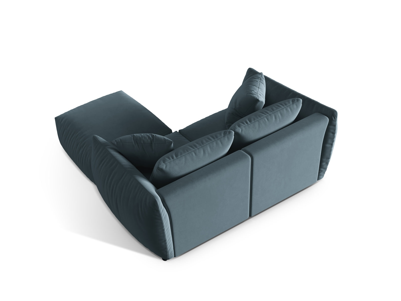 Elegantes Chris Modular Ecksofa in sanftem Pastellblau, perfekt für moderne Wohnkonzepte. Linksseitige Variante von Micadoni.
